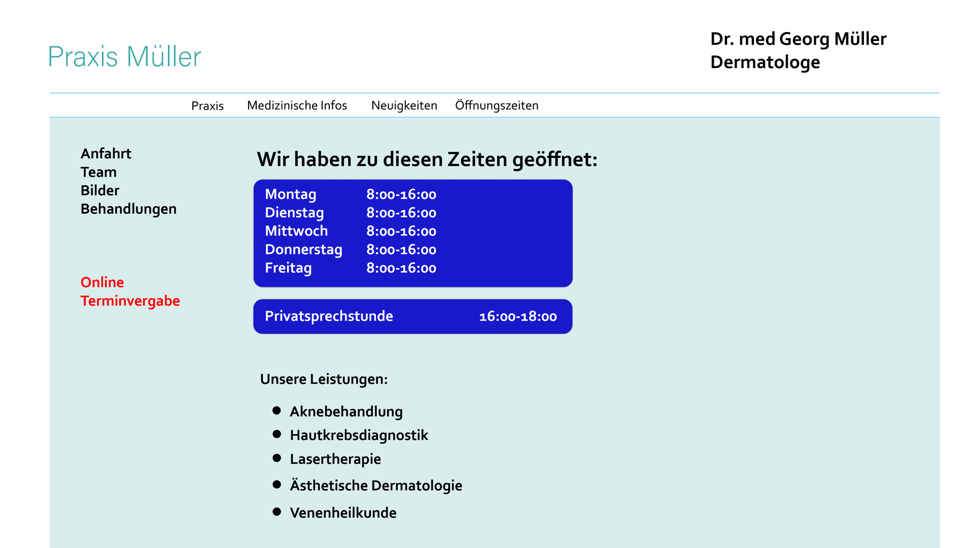Webseite vor dem Redesign